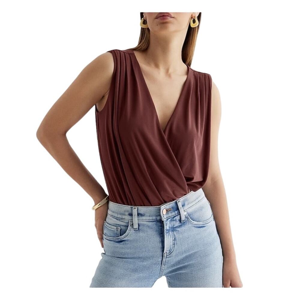 NWT Express V-Neck Surplice Pleated Shoulder Bodysuit